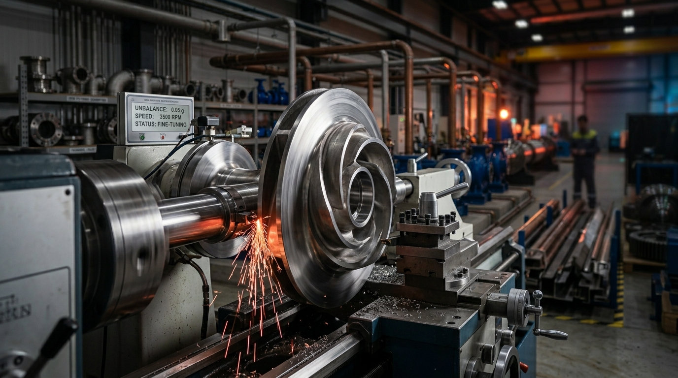 Usinagem de rotor metálico em torno de precisão